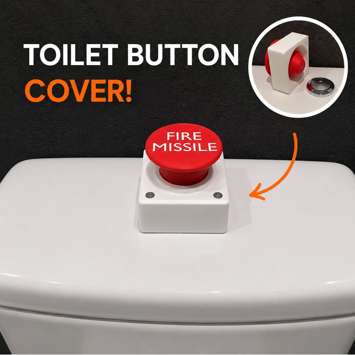 Funny Fire Missile Toilet Flush Button Cover | Novelty Bathroom Accessory