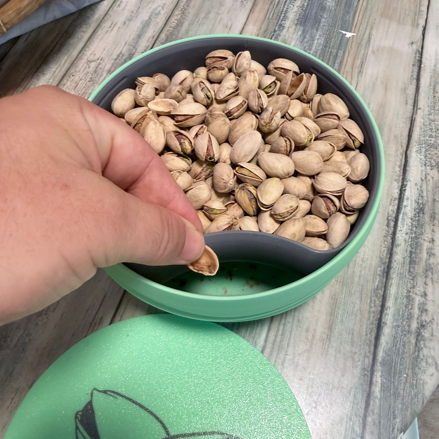 2-in-1 Pistachio Snack Bowl with Hidden Shell Compartment & Lid | Reusable Snack Serving Bowl